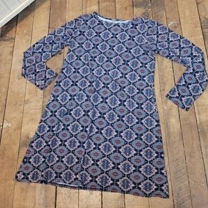 Loveappella Navy and Coral Medallion Print Long Sleeve Dress